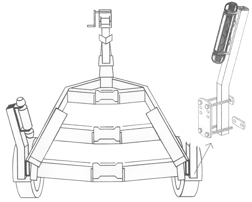 Boat Trailer Roller guide ons, T-910; Side Mount model, Drawing