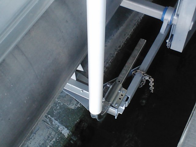T-965-G; Galvanized 65" Post Guide-On mounted on Boat Lift/Hoist (Close Up)(2).